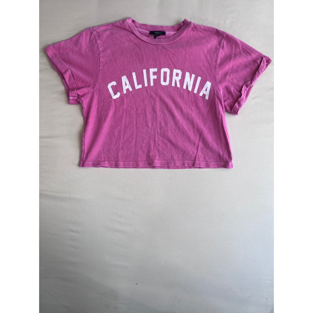 Forever 21 California Graphic Crop Top Pink Short Sleeve Cuffed Tee Small‎
